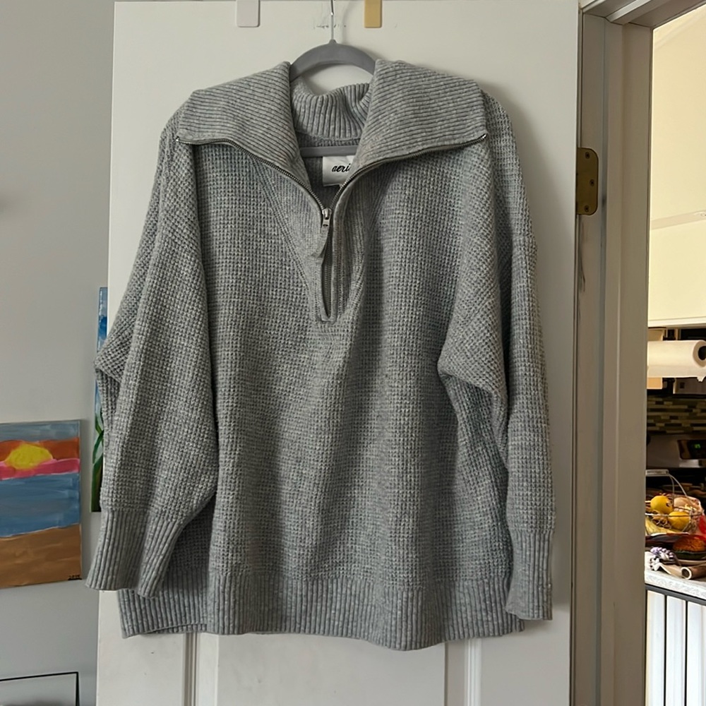 Aerie Heather grey 1/4 zip sweater w/collar size xl